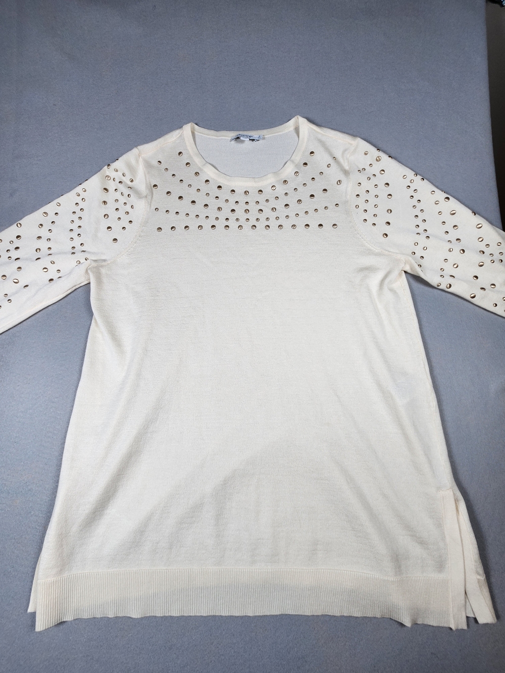 Chicos Women's Cream Stud-Embellished Long Sleeve Knit Top